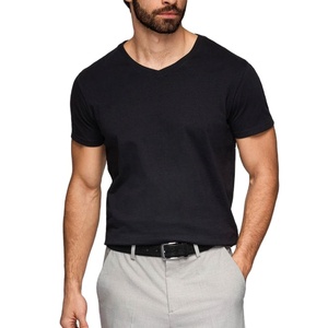 Camiseta con Cuello en V, Estilo Casual, Moderna, Lisa, Vintage, Tejida, Ajustada, Elástica, con Estampado Personalizado, Logotipo Personalizado, Fabricante OEM - Product Image 2