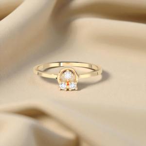 Juego de puntas de anillo de diamante de corte redondo cultivado en laboratorio de 0,08 quilates con diseño minimalista de inspiración geométrica 10K 14K 18K oro sólido - Product Image 3