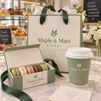 Ensemble d'emballages de boulangerie de luxe personnalisés AT PACK avec sac en papier, gobelet à café et boîte cadeau pour macarons pour les cafés et les pâtisseries