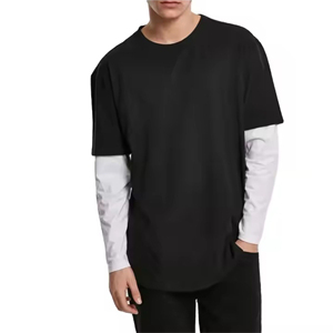 Camiseta de doble capa para hombre 220 GSM 100% algodón puro lavado con ácido camiseta de gran tamaño de Color sólido - Product Image 3