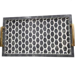 Bandeja Circular Floral con incrustaciones de hueso, producto en oferta, bandeja negra para servir alimentos, productos de cocina, bandeja para servir café y té - Product Image 3