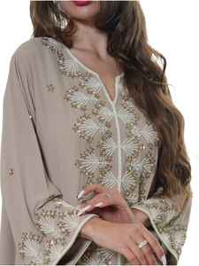 Wholesale Luxury 2-Piece Set Muslim <b>Women</b> Modest Simple Solid Chiffon Beaded Floor-Length A-Line Eco-Friendly Evening Dress - Product Image 3