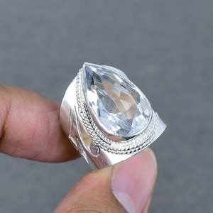 Anillo de piedra de cristal Chapado en plata de alta calidad para mujer, anillo de piedras preciosas de plata de latón de cristal, anillo Chapado en plata de aspecto increíble - Product Image 1