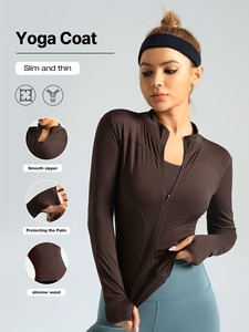 Veste de yoga pour femme, unie, à demi-zip, manches longues, respirante, en Spandex et Polyester, haut de sport, coupe ajustée, style classique - Product Image 1