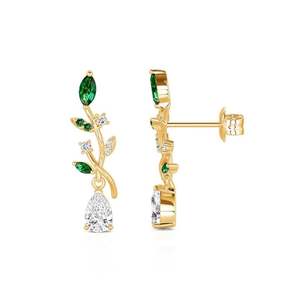 Boucles d'oreilles Jeulia Midsummer Night Dew Drop, design feuille - Product Image 2