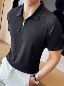 เสื้อยืดแขนครึ่งแขนผ้าโพลีเอสเตอร์สำหรับผู้ชายมีซิปคอโปโล - Product Image 2