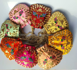 Bolso de Mano Potli Unisex con Forro de Satén de Seda, Bordado a Mano, Cierre con Cordón, Estilo Bohemio, Regalo de Boda Étnico Indio - Product Image 4