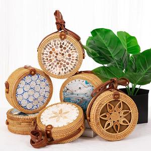 Bulk Wholesale <b>Handbags</b> for Ladies Natural Rattan <b>Handbag</b> Long Strap Crossbody Fashion <b>Accessories</b> Round Bali Summer Bag - Product Image 1