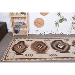 Tapis rustique en laine marron Beige 3.1 X 9.9ft Vintage turc plat tissage Patchwork motif pour salon couloir décorations Latex - Product Image 5