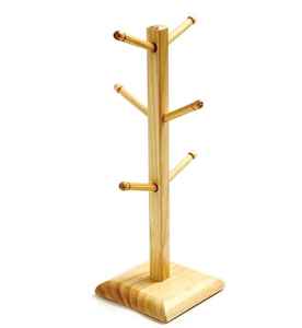 Porte-gobelets en bois personnalisable de style nordique, écologique, support pour tasse à café, organisateur avec plusieurs crochets - Product Image 5