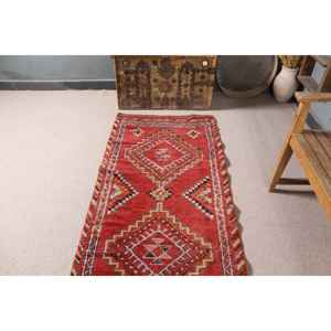 Alfombra Turca Vintage de 2.7x10.2 pies, Alfombra Floral Roja Naranja - Product Image 3