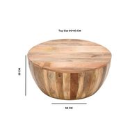 Table basse en bois moderne, durable et réglable avec rangement, ronde, en bois massif, rustique, faite à la main, pour le salon
