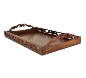 High Quality New Durable Wooden <b>Tray</b> <b>With</b> <b>Handle</b> classic Pattern Designer Shaped Solid Wooden Made Polished Wooden Serving <b>Tray</b> - Product Image 1