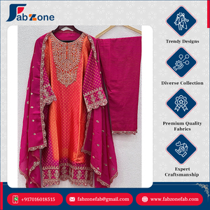 Nueva colección de diseñador Pure Chinnon bordado pesado completamente cosido listo para usar Dori-Sequence Work Top-Bottom Dupatta Set - Product Image 6