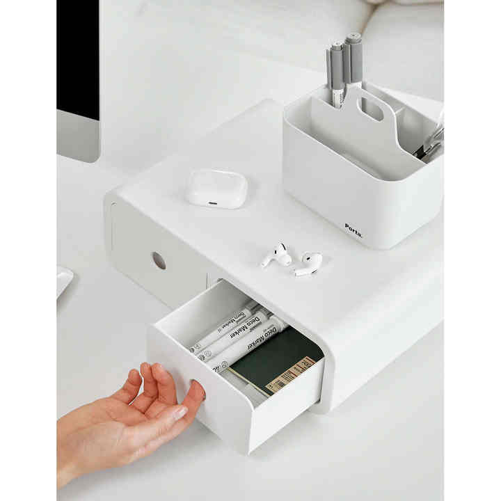 OLIO Metal and Wood Desk Organizer Office Desktop Storage Box & Holder Monitor Riser for Tool Storage