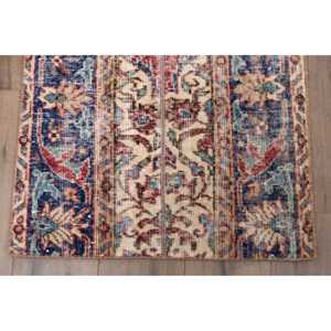 Alfombra Turca Vintage de 2.2x6.5 pies, Alfombra de Lana con Estampado Animal Azul y Rojo - Product Image 2