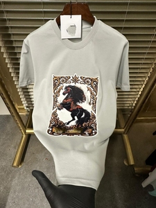 Camiseta de Manga Corta para Hombre, Talla Grande, de Seda/Algodón, con Estampado Animal, 300 Gramos, Anti-Pilling, Cuello Redondo, Casual, Transpirable, Ecológica, OEM, ODM - Product Image 5