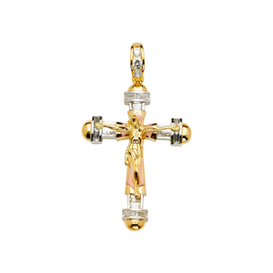 Brand New Three-Tone Plated <b>Crucifix</b> Cross Pendant Tricolor Gold Featuring Diamond Mainly Made Metal Christian Fancy Children - Product Image 1