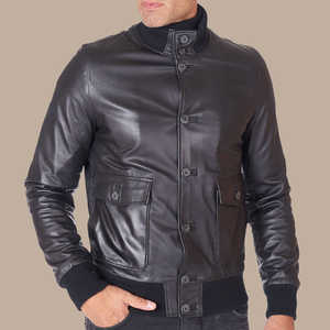 Chaqueta de cuero genuino para hombre, transpirable, a prueba de viento, impermeable, cómoda, con cremallera, cuello levantado, estilo de motorista, ropa de invierno informal - Product Image 1