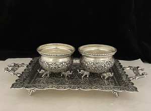 Plateau plaqué argent artisanal avec bols Vintage pour la décoration de la maison bols cadeaux de mariage bols éléphant en cuivre - Product Image 3