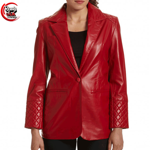 Blazer en cuir de luxe sur mesure pour femmes vente chaude nouvelle décoration de bouton de motif solide tricoté taux de gros meilleurs trucs! - Product Image 2