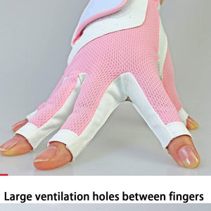 Pink White Breathable Mesh Genuine <b>Leather</b> Golf Gloves Unisex Sports Half Finger Design Pull on Closure - Product Image 3