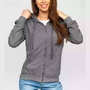 Sudaderas con Capucha para Mujer al por Mayor, Ropa Urbana, Logotipo Personalizado, Bordado Frontal, Impresión, 100% Algodón, Cierre de Cremallera, Color Gris - Product Image 1