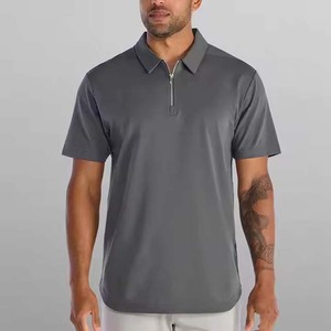 Venta al por mayor de camisetas polo de algodón de talla grande para hombre con logotipo personalizado de alta calidad teñido liso ajustado uniforme de golf con media cremallera - Product Image 1