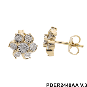 Charmants Boucles d'Oreilles Clous en Or Jaune 14K Plaqué Rhodium pour Femmes avec Diamants Taille Brillant de 0,24 CTW, Caractéristique de Plaque Unique - Product Image 6