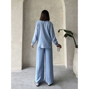 Pantalons et jupes pour femmes Topshow en lin bleu, produit en gros - Product Image 1