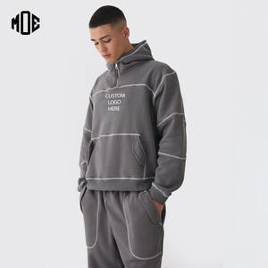 Streetwear Oversized Quarter Zip Hoodie 100% Cotton Thick 480GSM Pullover Contrast Stitch Crop Unisex <b>Funnel</b> Neck Hoodies Men - Product Image 1