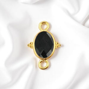 เครื่องประดับแบบ DIY 10x8มม. สีดำพลอยโอนิกซ์ตัวเชื่อมรูปวงรีขอบที่มีเสน่ห์925ตัวเชื่อมต่อแบบประกันตัวคู่เครื่องประดับเงิน - Product Image 1