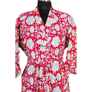 Nuevo Kimono de Terciopelo de Algodón 100% con Estampado Floral, Cuello en V, Largo Completo, Elegante y de Alta Calidad para Mujer - Product Image 3