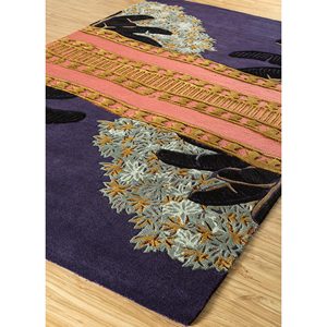 Alfombra de Lana y Viscosa Tejida a Mano en Tonos Rosa y Morado, Estilo Aubusson Floral, Modelo Top-108, para Decoración de Sala de Estar y Pasillo, Jaipur Wunderkammer - Product Image 2