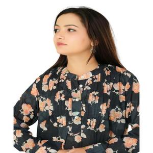 Blusa de algodón bohemia de primavera para mujer, Top tejido largo con estampado de bloques florales hechos a mano con estilo bohemio Hippie informal para el verano - Product Image 4