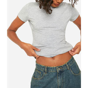 T-shirt en coton à manches courtes pour femmes, nouveau, uni, col rond, haut décontracté d'été en gros - Product Image 4