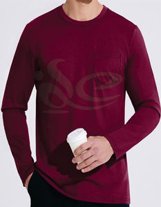 Camiseta de algodón grueso de manga larga para hombre, cuello redondo, estilo urbano, 100% algodón, transpirable, antiarrugas, con logo personalizado, alta calidad - Product Image 5