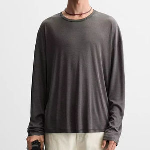 Col rond décontracté Fit style de base T-shirt à manches longues poids léger gsm décontracté O cou 100% coton pima T-Shirt pour hommes - Product Image 1