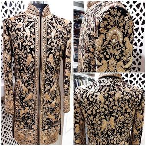 2024 Elegant Wedding Silk Sherwani <b>Pant</b> Dazzling Hand Embroidery Heavy Crystal Glass Beads Dabka Work Groom Black-Sherwani <b>Pant</b> - Product Image 2