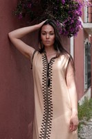 Robe kaftan pour femmes, vêtements de détente d'été, beige marocain, noir, douce, lavable, 100% coton, écologique, col en V, sans manches, respirante