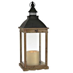 Linterna hecha de madera con linterna colgante superior de Metal negro decoración moderna linterna colgante interior hogar Navidad portavelas - Product Image 1