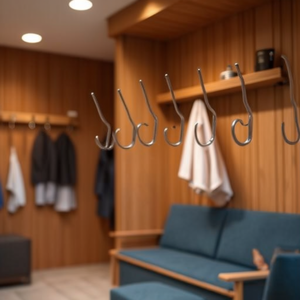 5-Hook Beech Wood <b>Wall</b>-mounted Coat Rack 700mm Length 150mm Hook Spacing Aluminum Hooks - Product Image 3