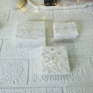 Boîte à bijoux en pierre de marbre rectangle magnifiquement conçue incrustation de nacre naturelle emballage de stockage de style personnalisé imprimé - Product Image 1