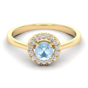 Anillo de Oro Sólido de 14K con Halo de Diamantes y Gema de Aguamarina de Corte Redondo de 0.5 Quilates, Joyería Fina de Lujo para Regalo de Boda, REYES - Product Image 6