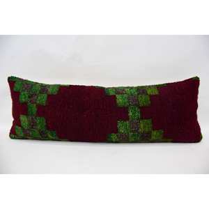 Multicolor Tartan Wool Kilim Patchwork <b>Pillow</b> 12x36 Inch Luxury Woven Cushion Vintage Leaves Design Decorative 18x18 Cushion - Product Image 1