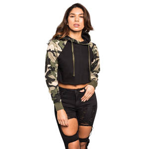 Nouveau Fitness sport sweats à capuche courts hauts courts goutte épaule cordon pull à capuche couleur bloc Streetwear adolescentes sweats à capuche - Product Image 2