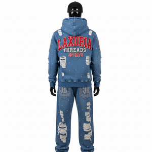 Conjunto de Sudadera con Capucha y Pantalones Deportivos Personalizados, Chándal Informal Unisex de 2 Piezas, Pantalones Deportivos con Cierre y Lavado Ácido - Product Image 3