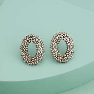 Geometric <b>Stud</b> <b>Earrings</b> for Party Gift Religious Occasions-Brass & Zinc Alloy with Pearl & Diamond Inlay - Product Image 5