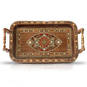 Bandeja de Madera Hecha a Mano, Elegante Bandeja Rectangular con Incrustaciones de Nácar, con Asas, Decoración para Mesa de Centro, Regalo Único en Oferta - Product Image 1