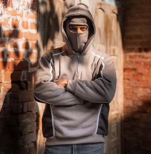 Custom Logo Embroidery Double Hooded Ninja Pullover Balaclava <b>Hoodies</b> for Man Full Zip <b>Thermal</b> Men's Sweatshirts - Product Image 2